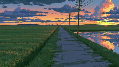 田野的风和晚霞