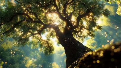 朦胧光影夏日参天大树