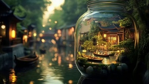 微观水乡温馨傍晚街景