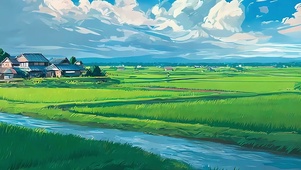 护眼蓝天白云树木河流带鱼屏