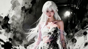 黑白水墨风白发纯欲性感女孩