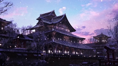 傍晚雪夜
