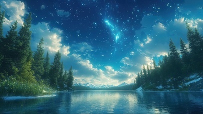 清新纯净星夜湖泊