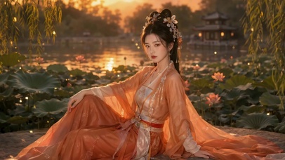 暮色荷塘古风美人