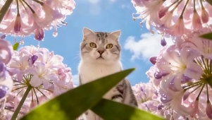 花朵中猫咪带鱼屏