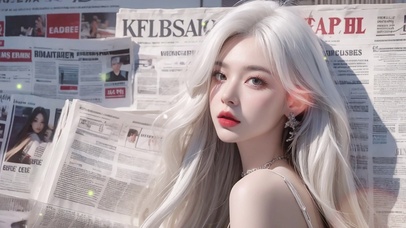报纸墙白色头发女孩动漫