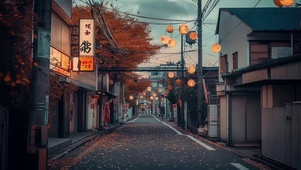 秋日傍晚静谧小镇街道