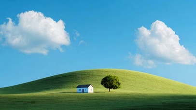 唯美的自然小屋风景