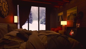 温馨的冬日雪天卧室