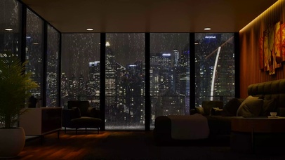 4K夜晚卧室城市大雨