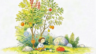 插画风树下少年