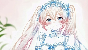 粉蓝手绘的双马尾女仆