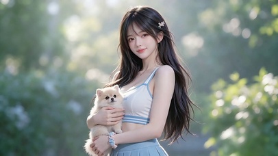 抱萌宠的少女