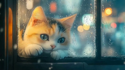 窗外雨滴猫咪