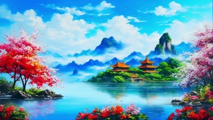 山清水秀唯美古风插画