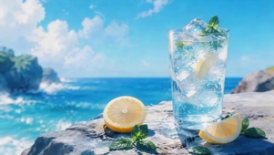 夏日海边气泡水