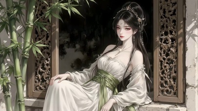 古风竹林窗边少女