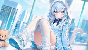 蓝发猫耳可爱二次元少女