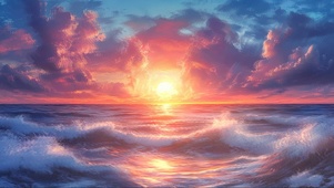 落日汹涌海面