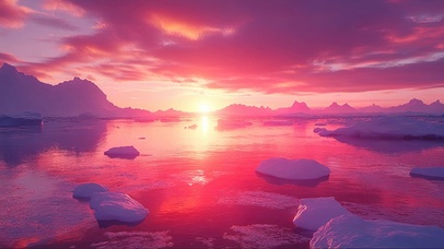 粉色朝霞日出冰川风光