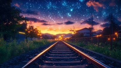 静谧星空下的铁路