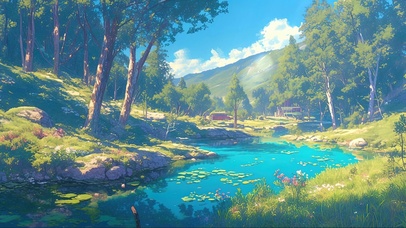 清新阳光山林河流