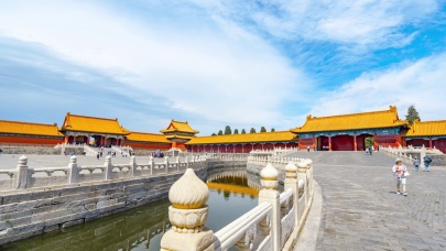 8k北京故宫金锁桥蓝天白云