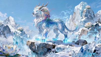 冰天雪地中水晶麒麟神兽见者好运