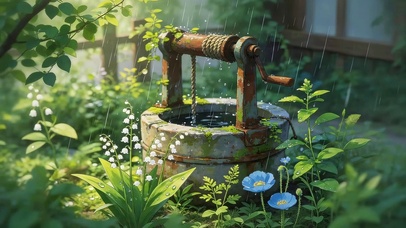 雨天小院里古井