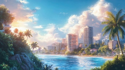 热带海边城市梦幻夏日