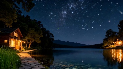 夜景树木河流双屏