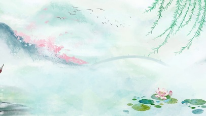 水墨江南清新荷花飞鸟风景绿色