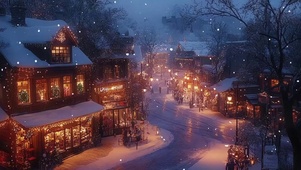 圣诞冬日温馨雪山小镇