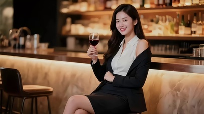 吧台前喝红酒的长发美女1