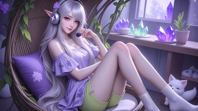 浪漫紫色音乐女孩高清4k