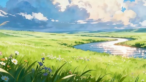 蓝天白云花草树木带鱼屏