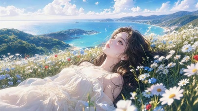 鲜花山坡女孩
