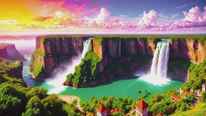 大气磅礴高山峡谷瀑布美景