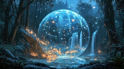 森林淡蓝微光巨大水滴