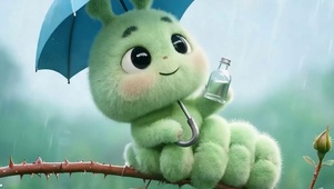 下雨天可爱毛毛虫带鱼屏