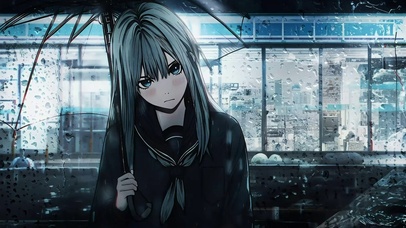 雨夜蓝发少女