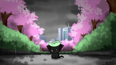 雨中的小黑猫