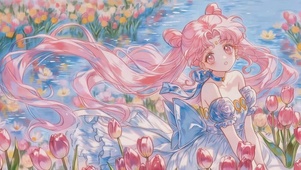 郁金香少女插画