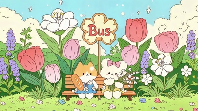 花园巴士站可爱小猫