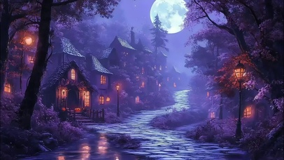 紫色神秘万圣节日小镇