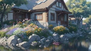 白云树木河流带鱼屏