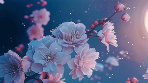 夜景雪梅树枝带鱼屏