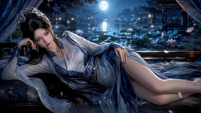 月夜荷塘古风汉服美人
