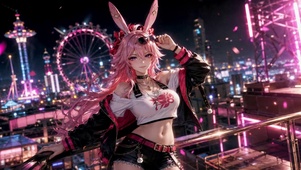 霓虹都市粉发兔耳美少女