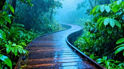 唯美雨中栈道4K